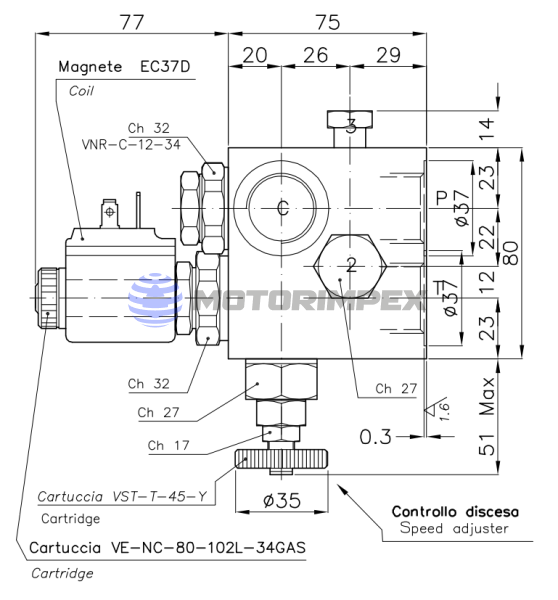 Гидравлические блоки VC-DC-34-14-ER для гидроцилиндров одностороннего действия (для лифтов)