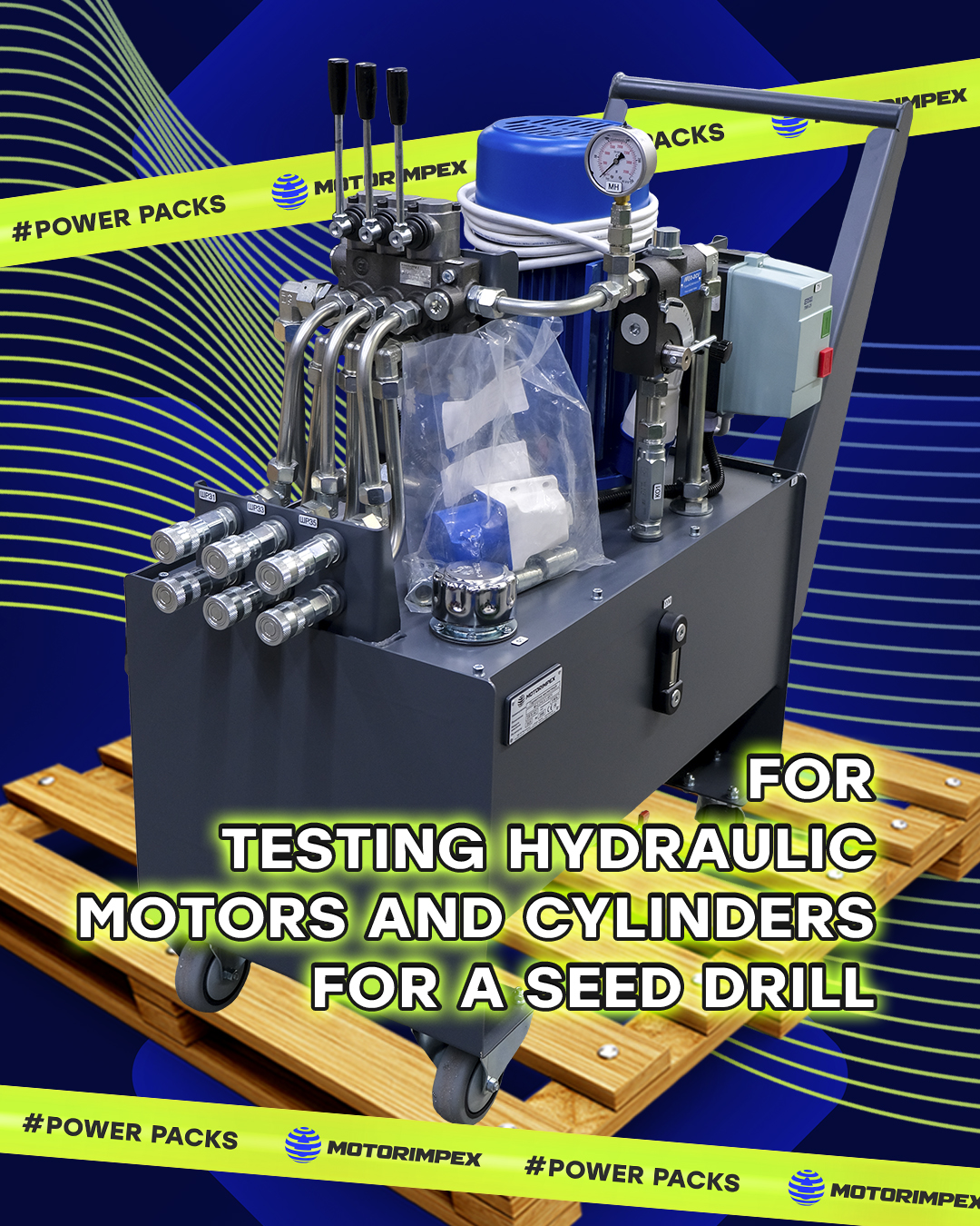 HPU for testing hydraulic motors and cylinders for a seed drill