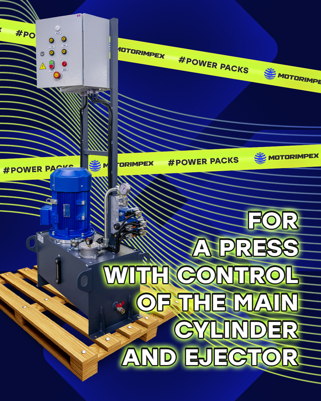 HPU for a press with control of the main cylinder and ejector